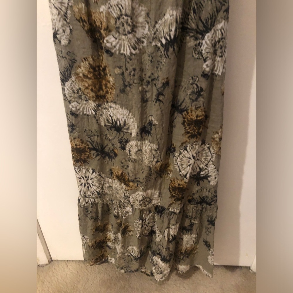 NWT Sage Green Floral Boho Maxi Flowy Cotton Dress sleeveless and back tie - Picture 5 of 12